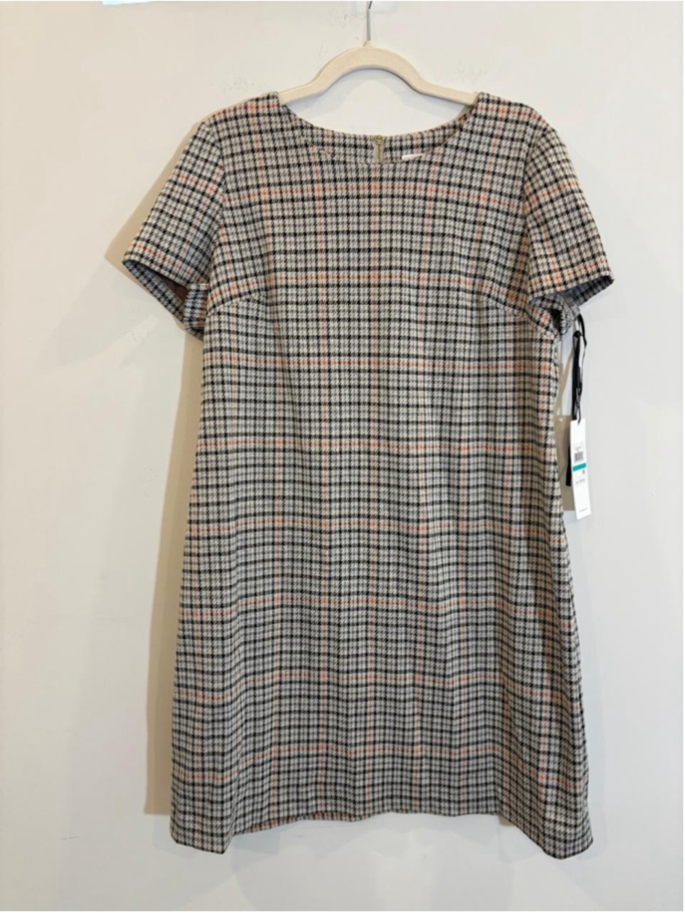 Women's Calvin Klein Plaid Mini Dress, Size 16, Grey and Orange - #c69
